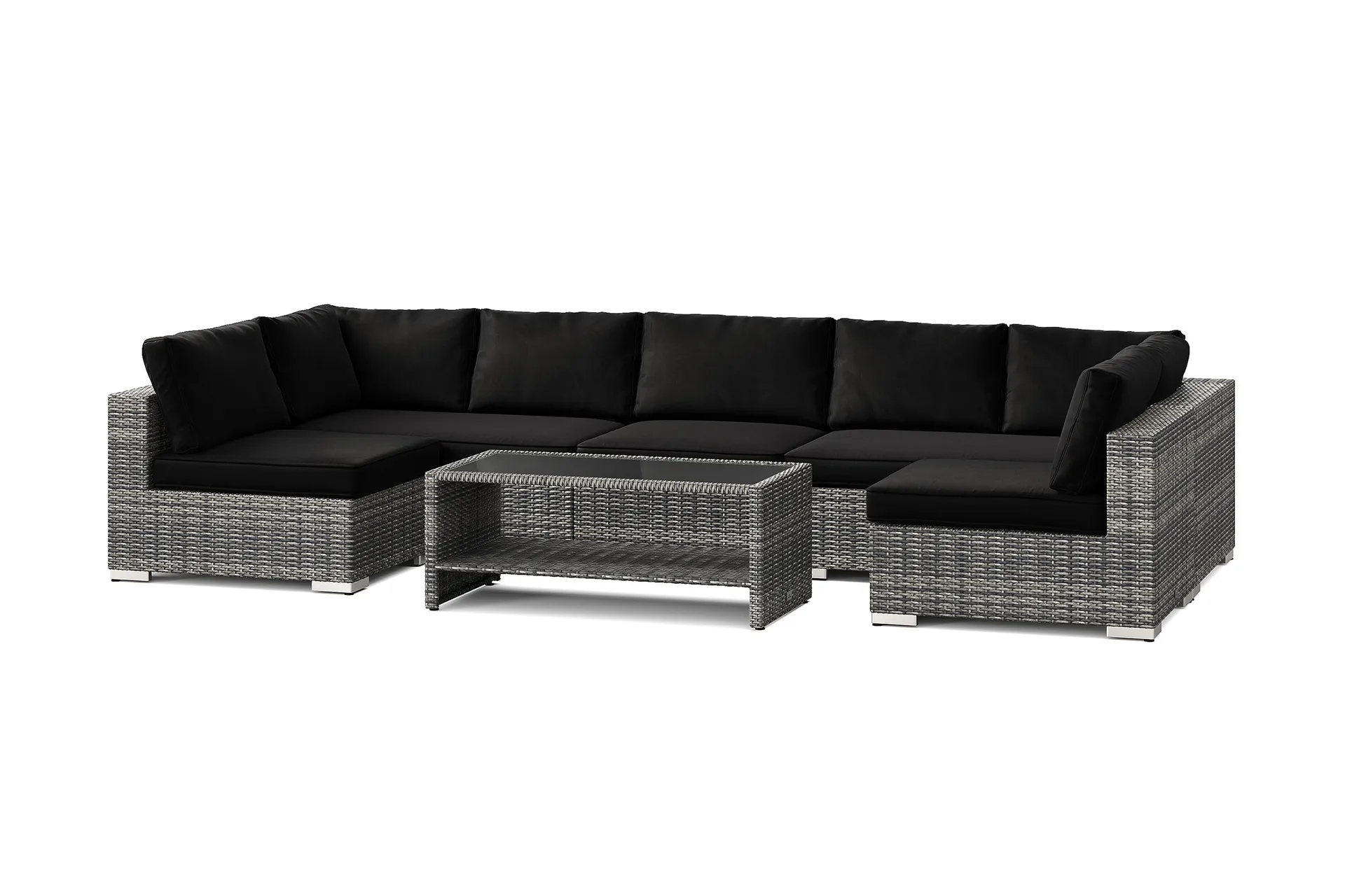 bahamas u-formad utomhus loungegrupp med öppet avslut, 7-sits med bord och hylla - grå