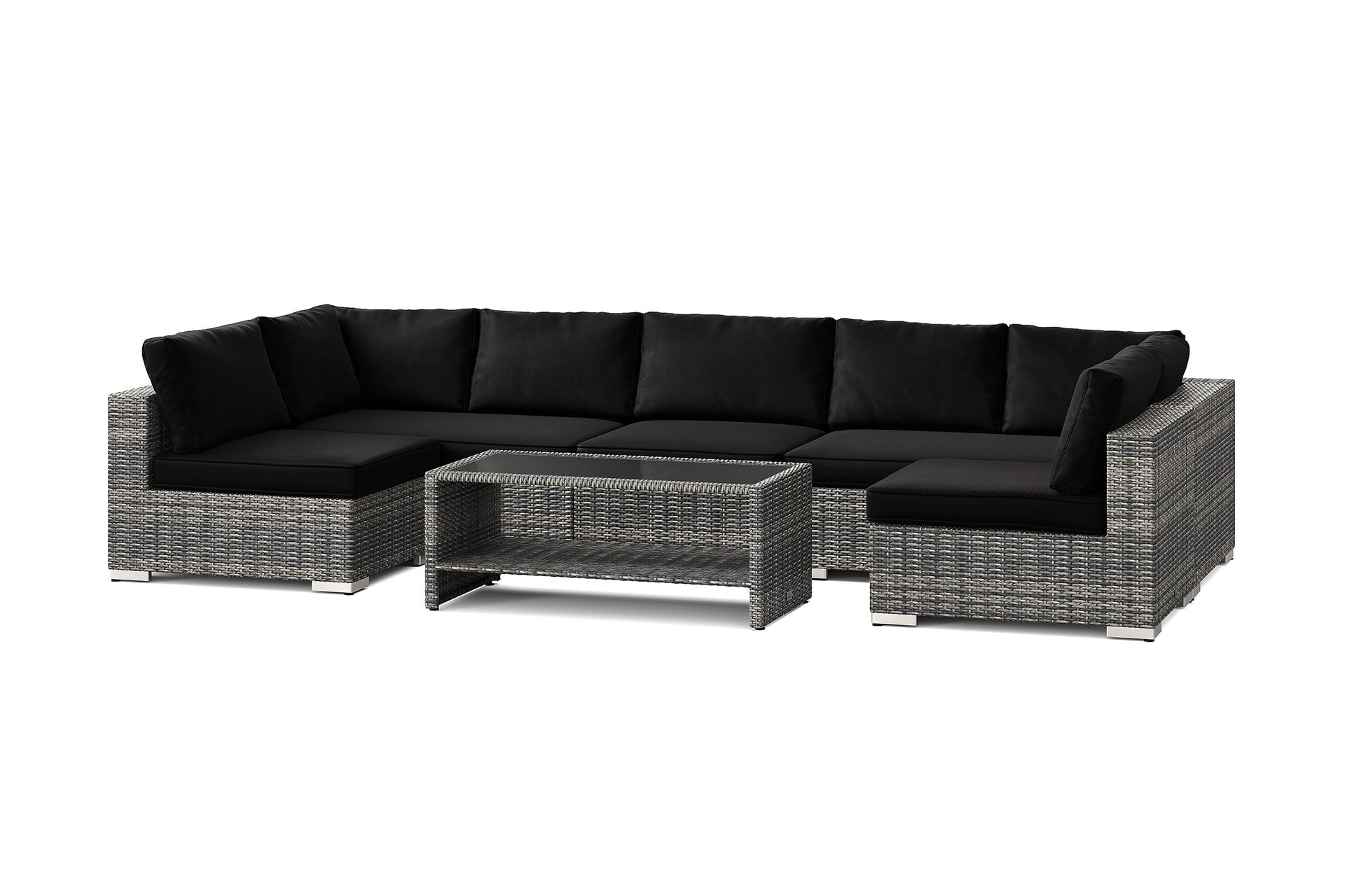 bahamas u-formad utomhus loungegrupp med öppet avslut, 7-sits med bord och hylla - grå