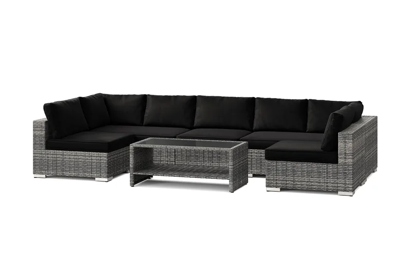 Bahamas U-formad utomhus loungegrupp med öppet avslut, 7-sits med bord och hylla - Grå - Utemöbler - Utegrupp - Loungegrupp