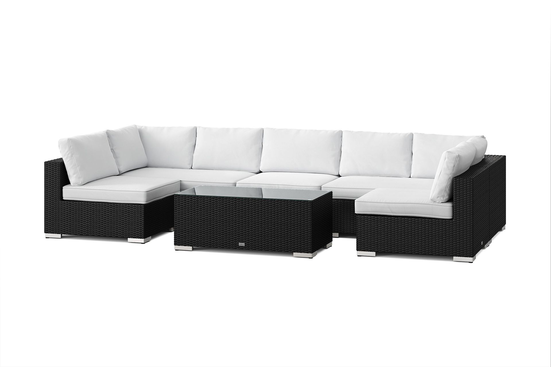 Bahamas U-formad utomhus loungegrupp med &ouml;ppet avslut, 7-sits med bord - Svart