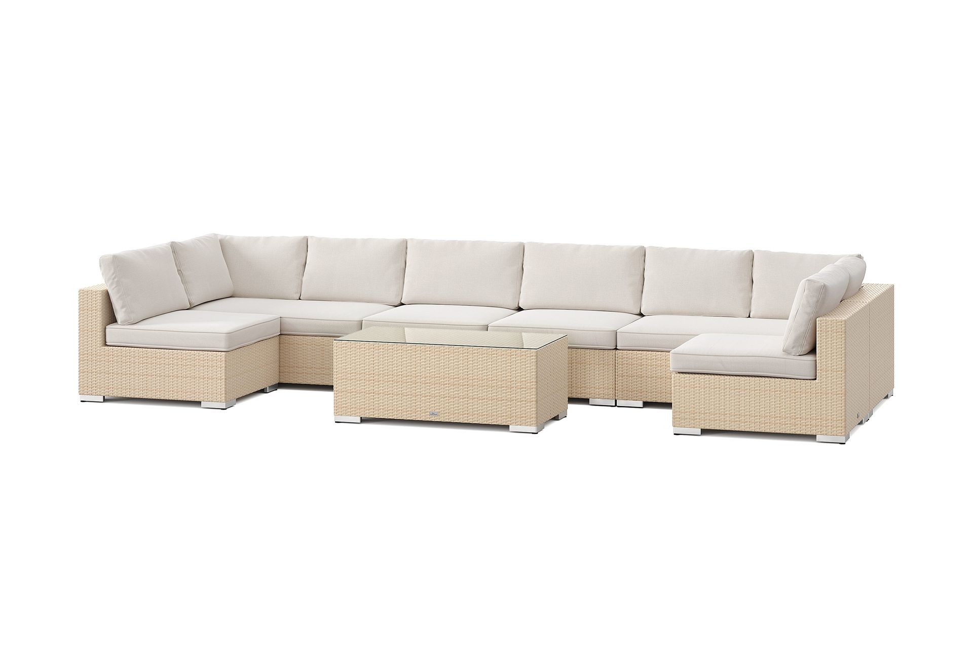 bahamas u-formad utomhus loungegrupp med öppet avslut, 8-sits med bord - beige