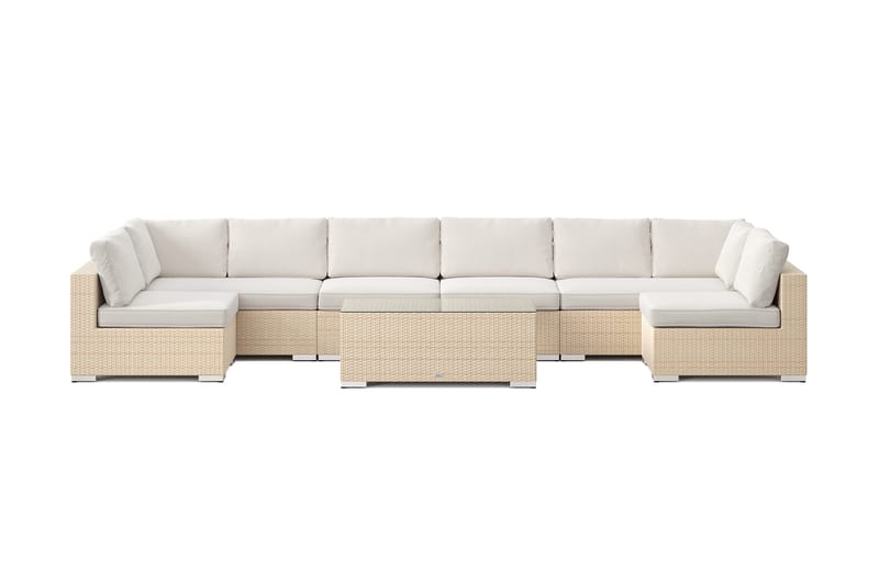 Bahamas U-formad utomhus loungegrupp med öppet avslut, 8-sits med bord - Beige - Utemöbler - Utegrupp - Loungegrupp