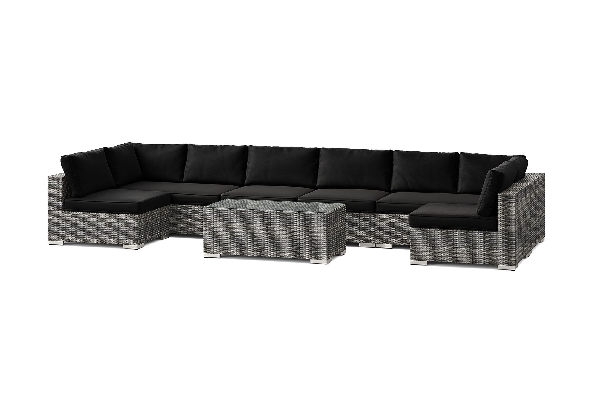 bahamas u-formad utomhus loungegrupp med öppet avslut, 8-sits med bord - grå