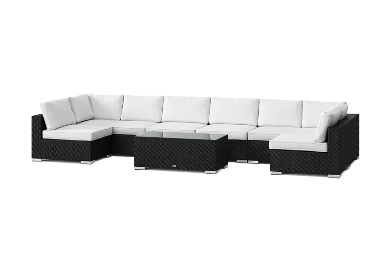 Bahamas U-formad utomhus loungegrupp med öppet avslut, 8-sits med bord, Svart