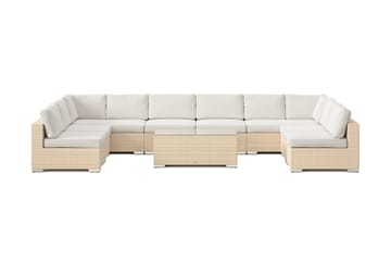 Bahamas U-formad utomhus loungegrupp med öppet avslut, 9-sits med bord - Beige - Utemöbler - Utegrupp - Loungegrupp