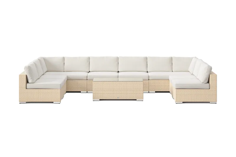 Bahamas U-formad utomhus loungegrupp med öppet avslut, 9-sits med bord - Beige - Utemöbler - Utegrupp - Loungegrupp