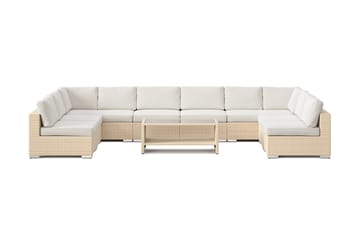 Bahamas U-formad utomhus loungegrupp med öppet avslut, 9-sits med bord och hylla - Beige - Utemöbler - Utegrupp - Loungegrupp