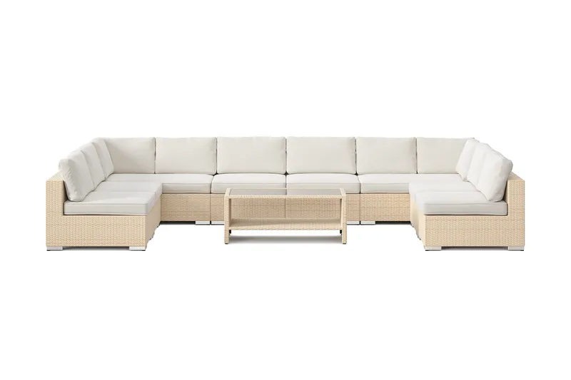 Bahamas U-formad utomhus loungegrupp med öppet avslut, 9-sits med bord och hylla - Beige - Utemöbler - Utegrupp - Loungegrupp