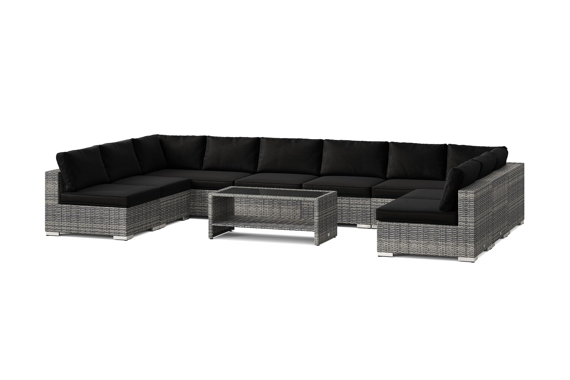 bahamas u-formad utomhus loungegrupp med öppet avslut, 9-sits med bord och hylla - grå