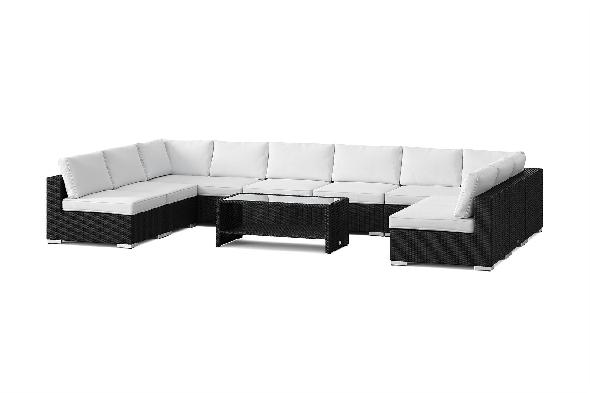 bahamas u-formad utomhus loungegrupp med öppet avslut, 9-sits med bord och hylla - svart