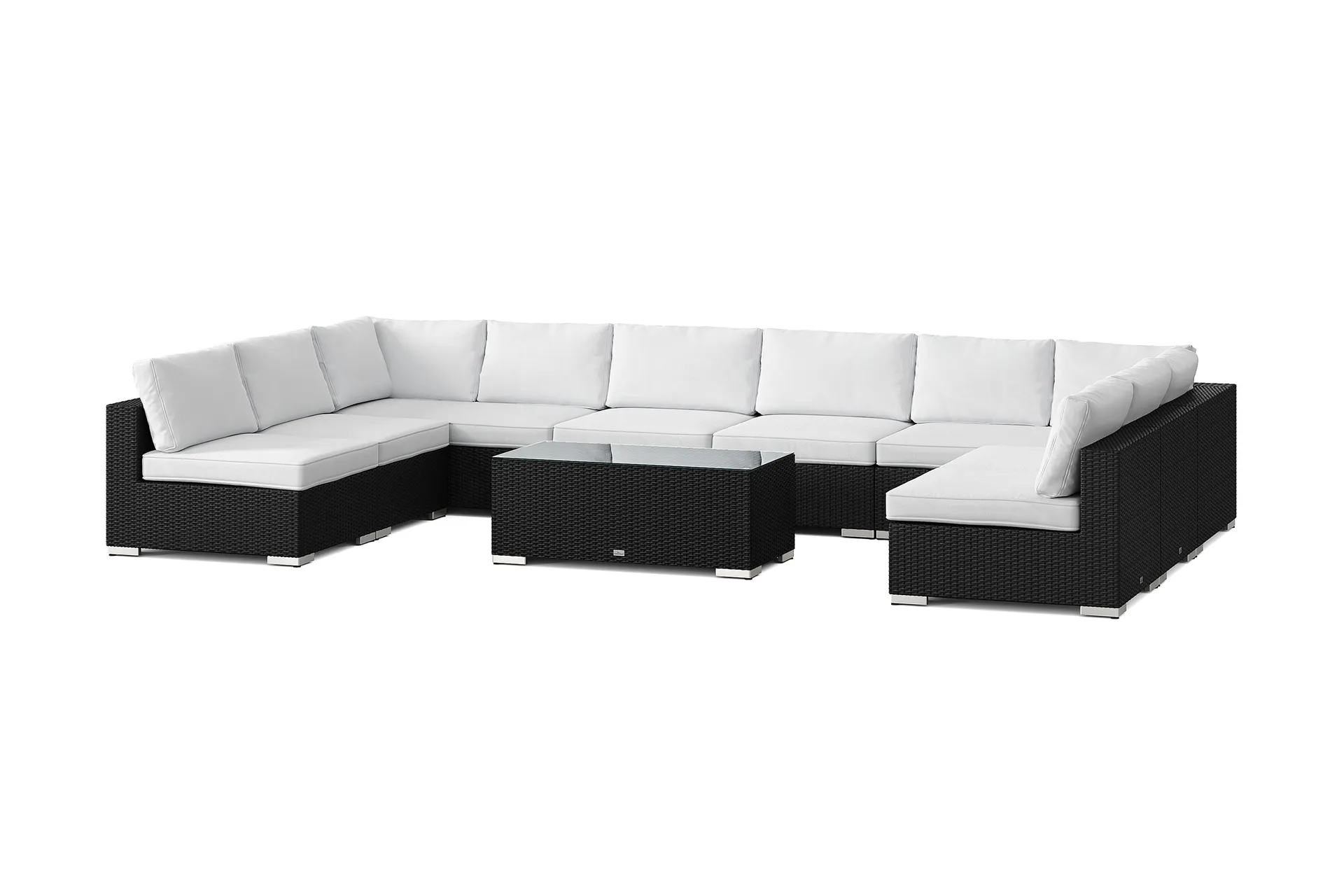 Bahamas U-formad utomhus loungegrupp med &ouml;ppet avslut, 9-sits med bord - Svart