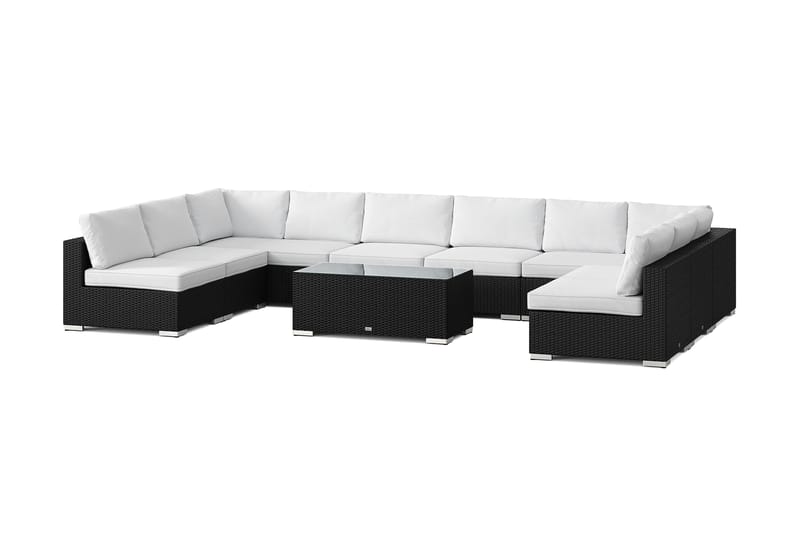 Bahamas U-formad utomhus loungegrupp med öppet avslut, 9-sits med bord, Svart