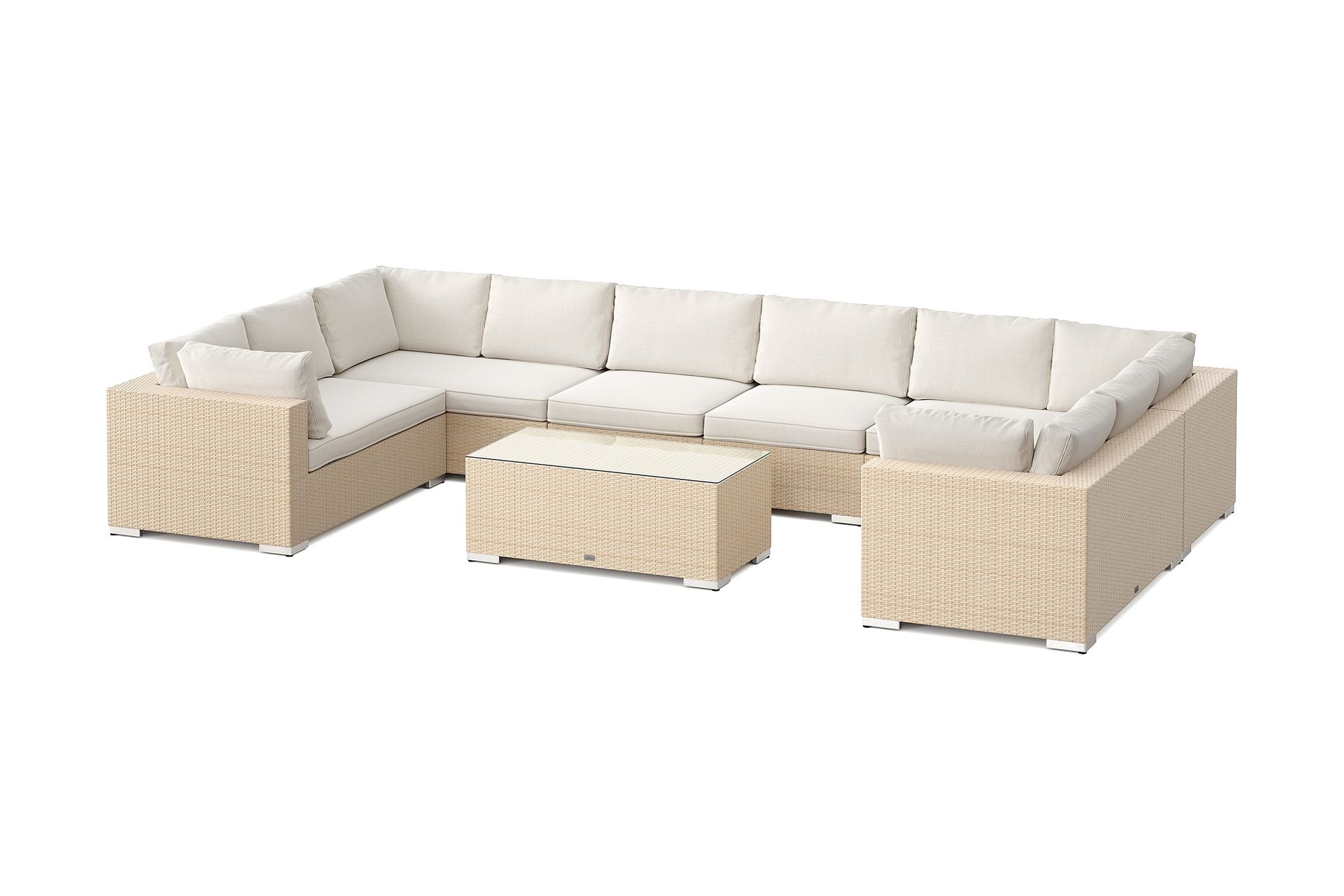 bahamas u-formad utomhus loungegrupp med stängt avslut, 10-sits med bord - beige