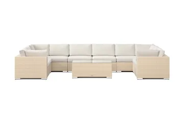 Bahamas U-formad utomhus loungegrupp med stängt avslut, 10-sits med bord - Beige - Utemöbler - Utegrupp - Loungegrupp