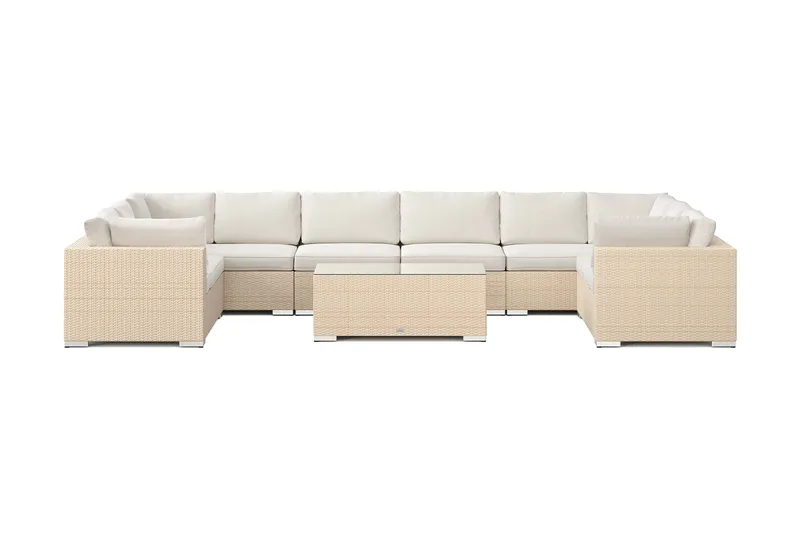 Bahamas U-formad utomhus loungegrupp med stängt avslut, 10-sits med bord - Beige - Utemöbler - Utegrupp - Loungegrupp