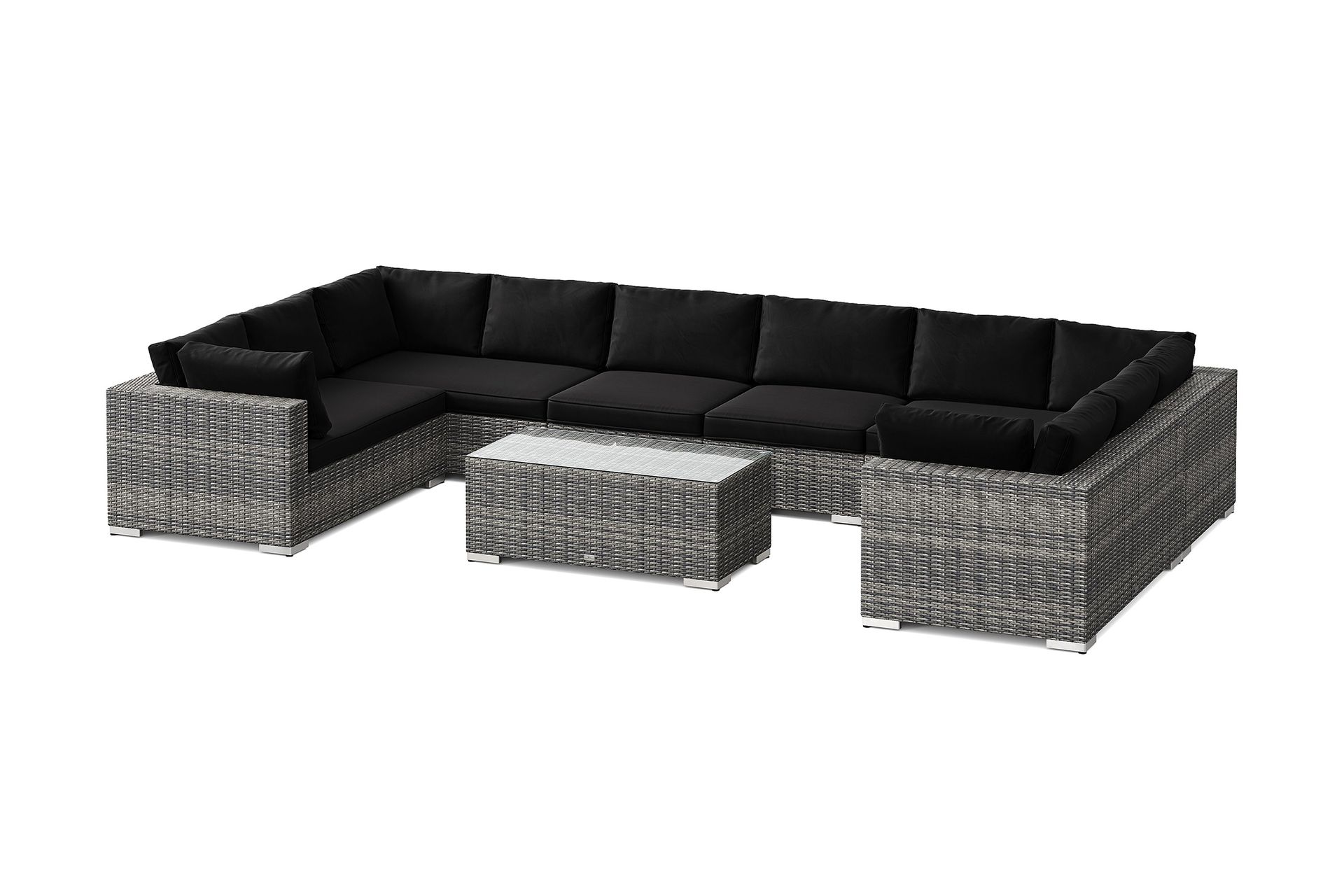 Bahamas U-formad utomhus loungegrupp med st&auml;ngt avslut, 10-sits med bord - Gr&aring;