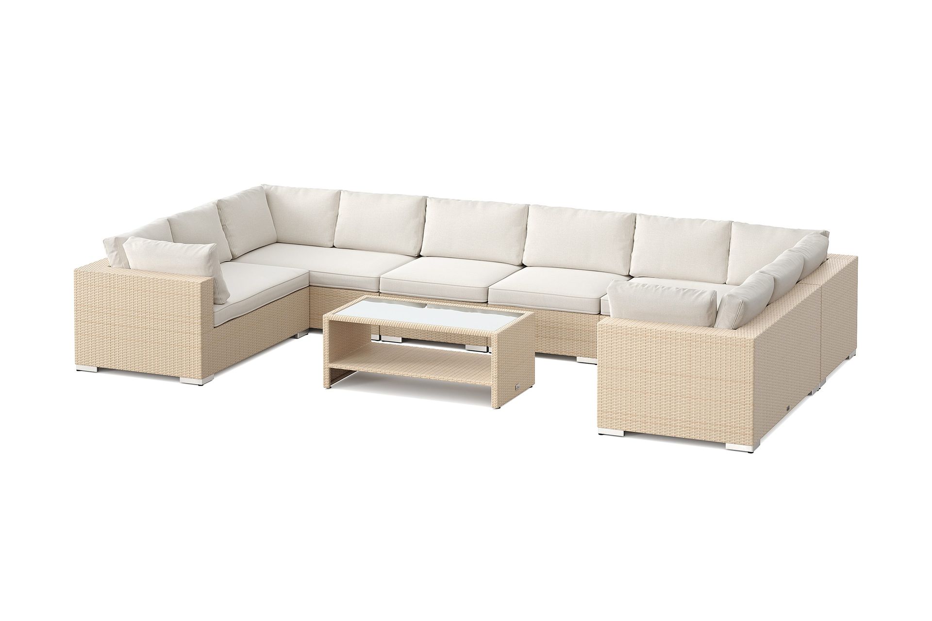 bahamas u-formad utomhus loungegrupp med stängt avslut, 10-sits med bord och hylla - beige