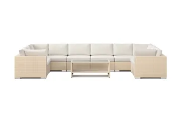 Bahamas U-formad utomhus loungegrupp med stängt avslut, 10-sits med bord och hylla - Beige - Utemöbler - Utegrupp - Loungegrupp