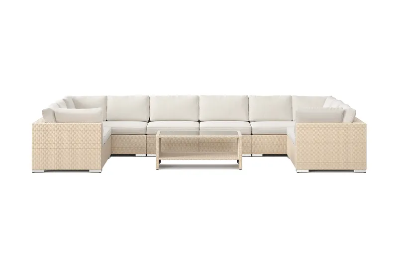 Bahamas U-formad utomhus loungegrupp med stängt avslut, 10-sits med bord och hylla - Beige - Utemöbler - Utegrupp - Loungegrupp