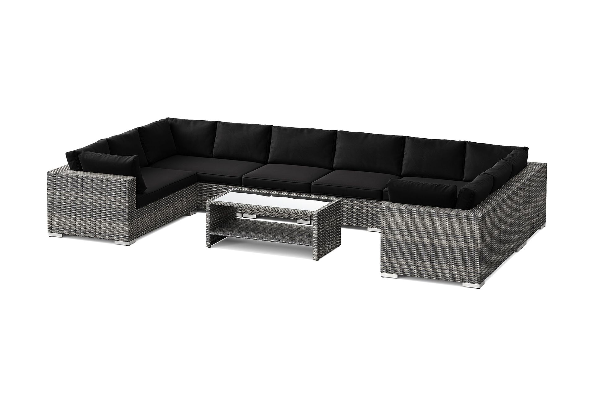 bahamas u-formad utomhus loungegrupp med stängt avslut, 10-sits med bord och hylla - grå