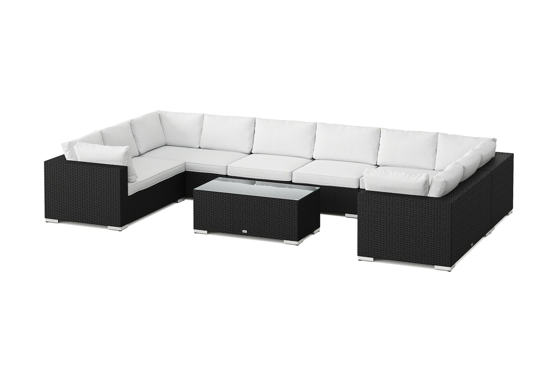 bahamas u-formad utomhus loungegrupp med stängt avslut, 10-sits med bord - svart