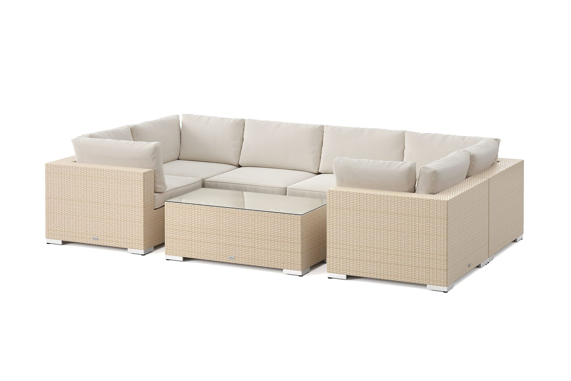 bahamas u-formad utomhus loungegrupp med stängt avslut, 6-sits med bord - beige