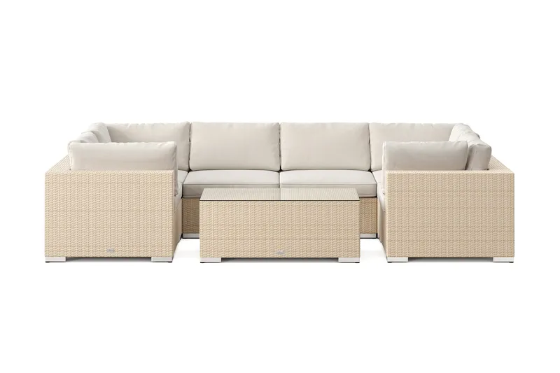 Bahamas U-formad utomhus loungegrupp med stängt avslut, 6-sits med bord - Beige - Utemöbler - Utegrupp - Loungegrupp