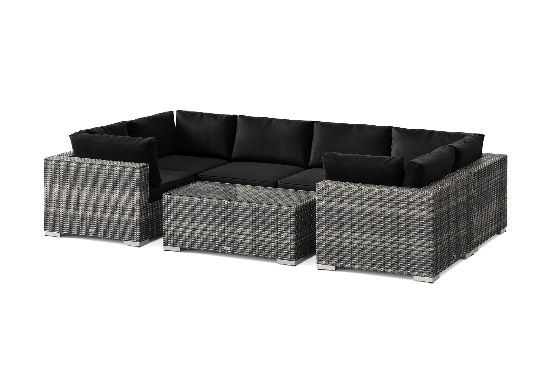 bahamas u-formad utomhus loungegrupp med stängt avslut, 6-sits med bord - grå