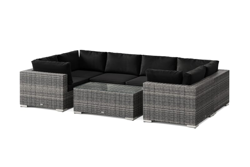 Bahamas U-formad utomhus loungegrupp med stängt avslut, 6-sits med bord, Grå