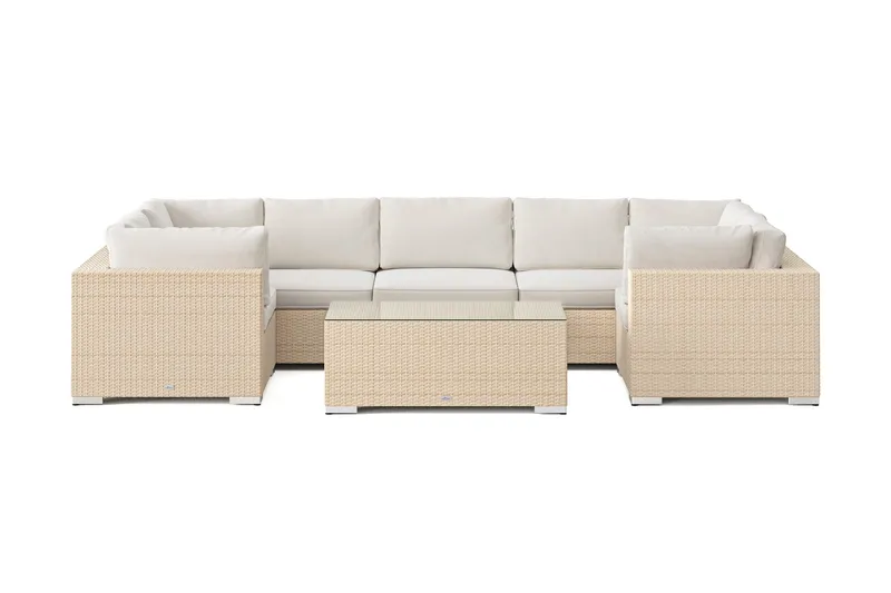 Bahamas U-formad utomhus loungegrupp med stängt avslut, 7-sits med bord - Beige - Utemöbler - Utegrupp - Loungegrupp