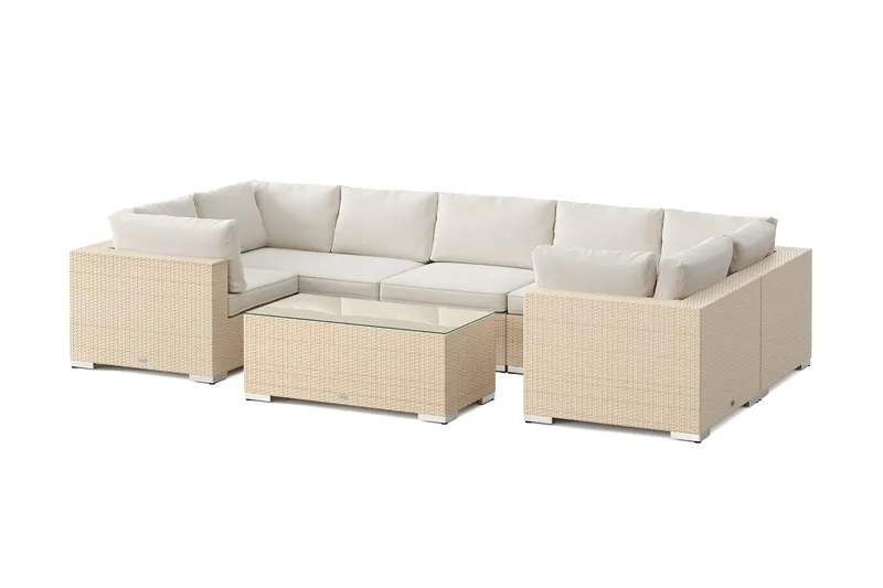 Bahamas U-formad utomhus loungegrupp med stängt avslut, 7-sits med bord, Beige