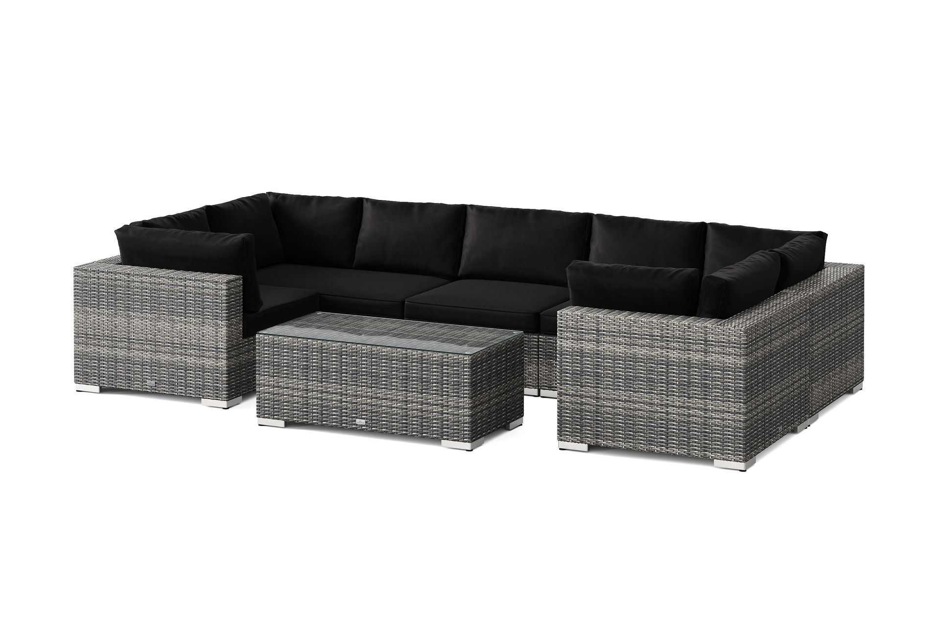 bahamas u-formad utomhus loungegrupp med stängt avslut, 7-sits med bord - grå