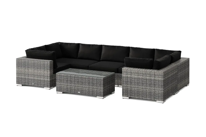 Bahamas U-formad utomhus loungegrupp med stängt avslut, 7-sits med bord - Grå - Utemöbler - Utegrupp - Loungegrupp
