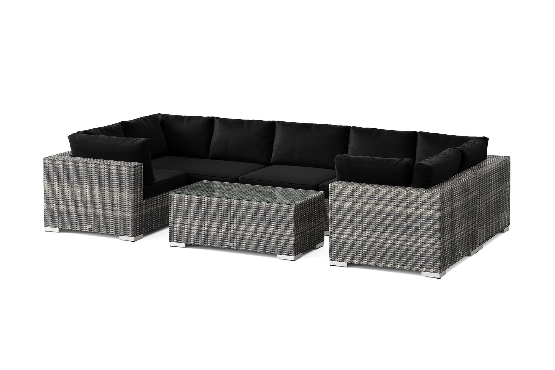 bahamas u-formad utomhus loungegrupp med stängt avslut, 7-sits med bord - grå