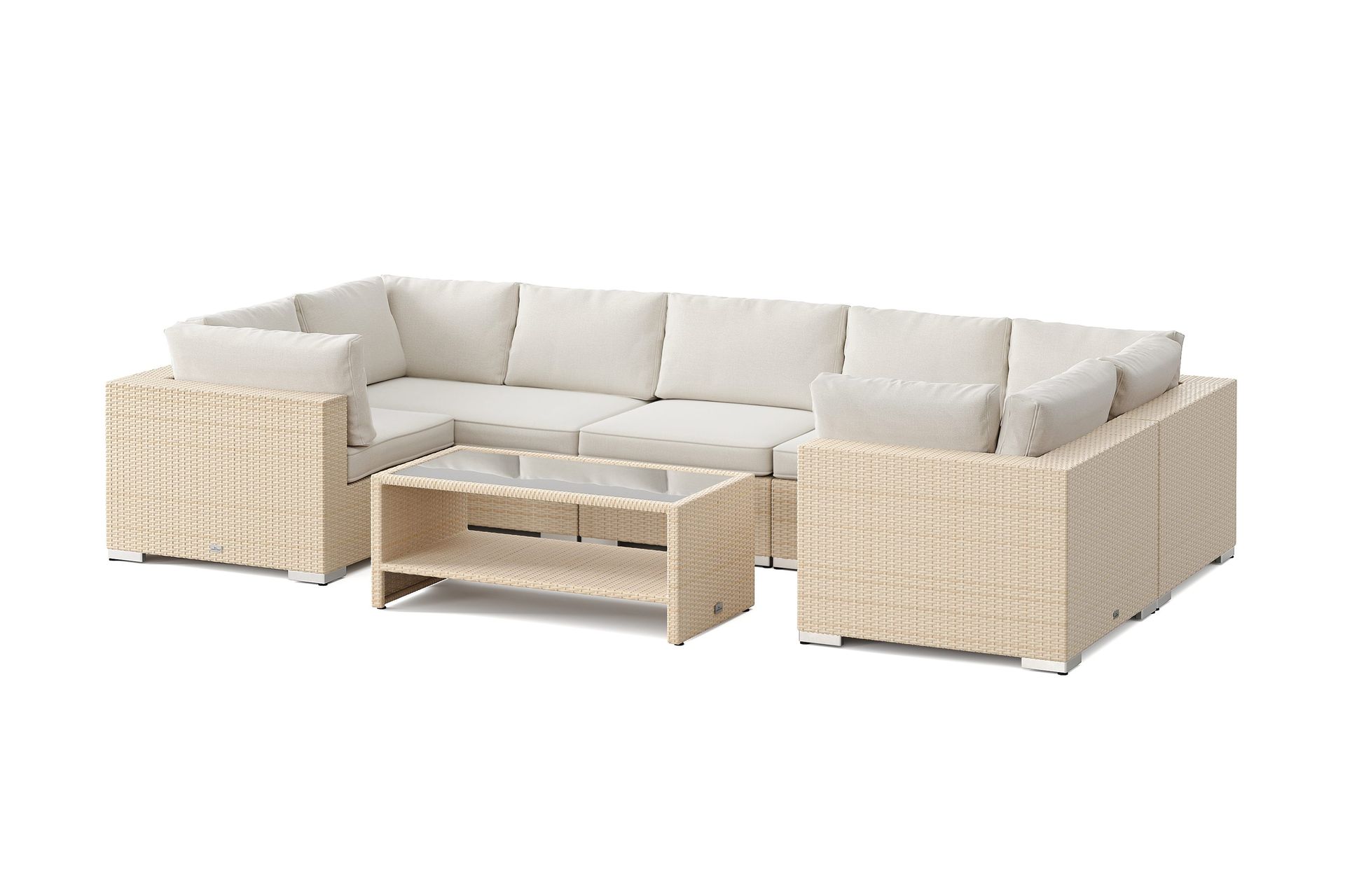 bahamas u-formad utomhus loungegrupp med stängt avslut, 7-sits med bord och hylla - beige