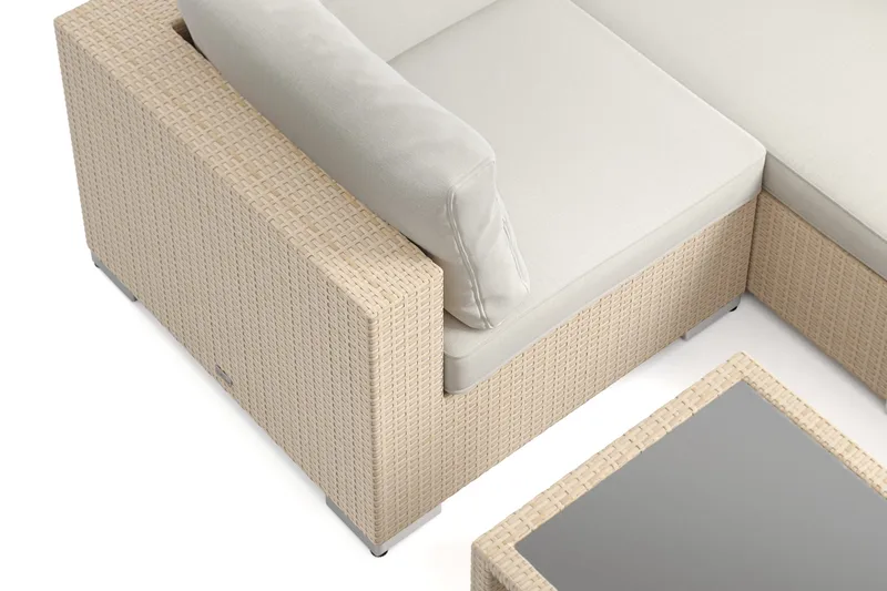 Bahamas U-formad utomhus loungegrupp med stängt avslut, 7-sits med bord och hylla - Beige - Utemöbler - Utegrupp - Loungegrupp