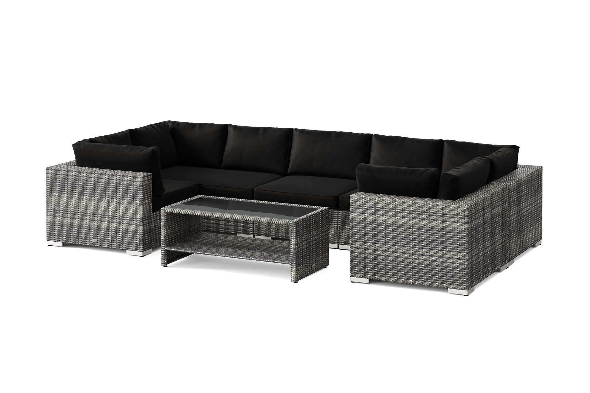 Bahamas U-formad utomhus loungegrupp med st&auml;ngt avslut, 7-sits med bord och hylla - Gr&aring;