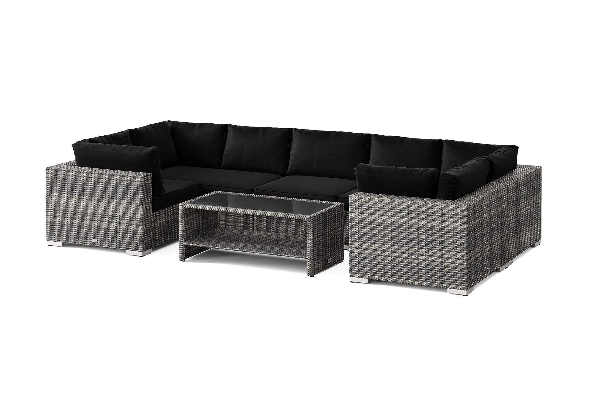 bahamas u-formad utomhus loungegrupp med stängt avslut, 7-sits med bord och hylla - grå