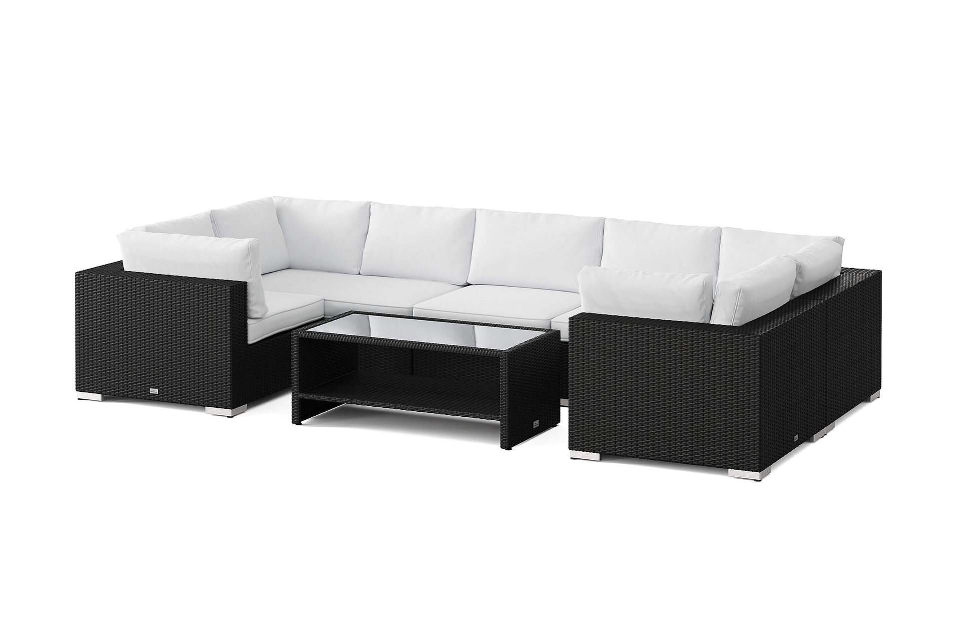 bahamas u-formad utomhus loungegrupp med stängt avslut, 7-sits med bord och hylla - svart