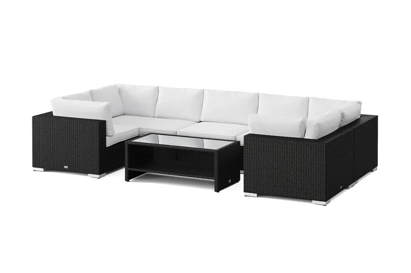 Bahamas U-formad utomhus loungegrupp med stängt avslut, 7-sits med bord och hylla, Svart