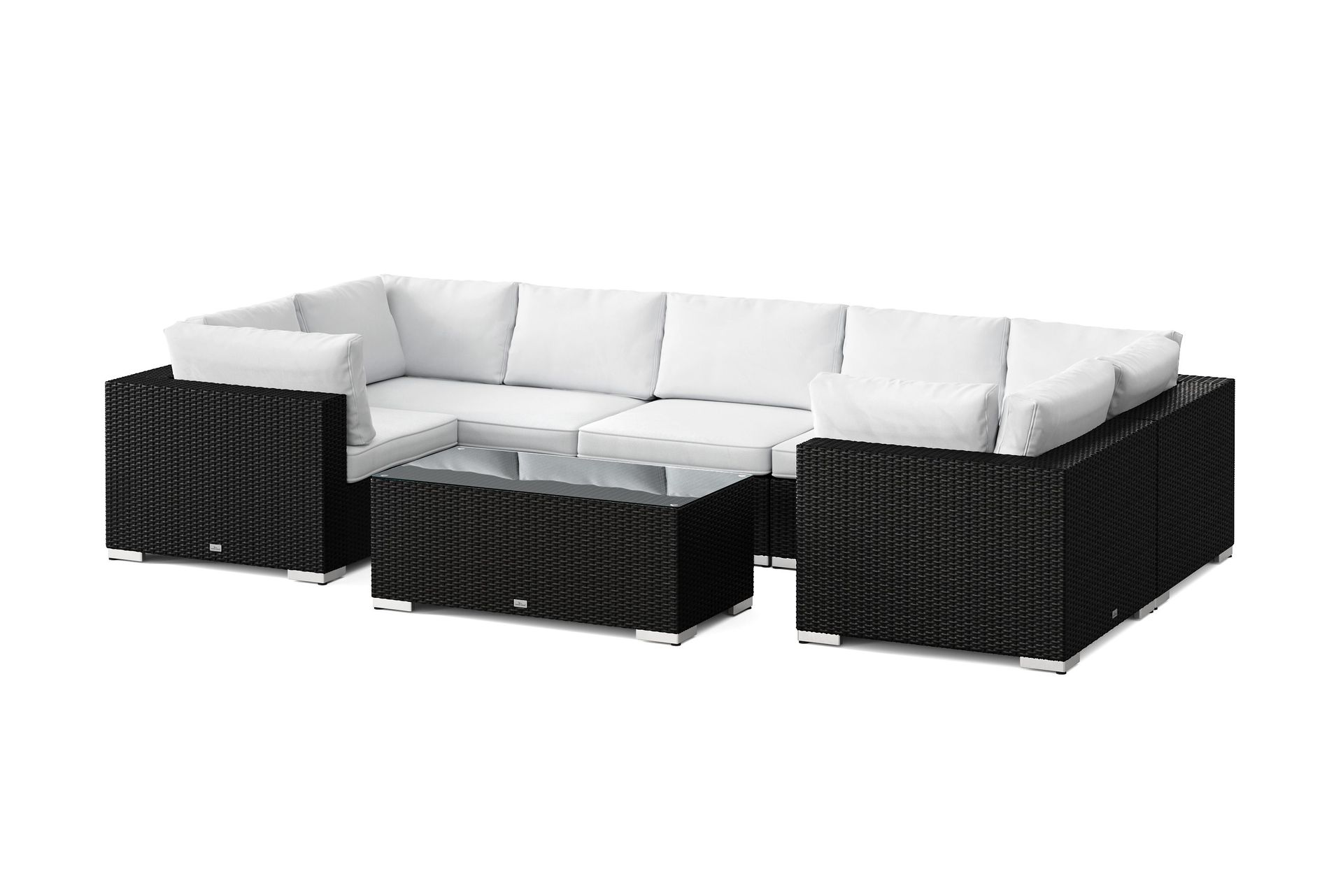 Bahamas U-formad utomhus loungegrupp med st&auml;ngt avslut, 7-sits med bord - Svart