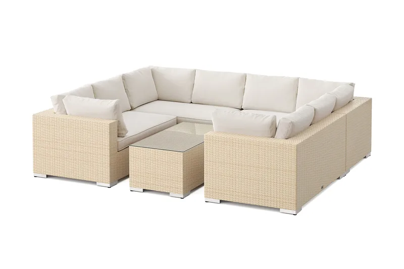 Bahamas U-formad utomhus loungegrupp med stängt avslut, 8-sits med bord, Beige