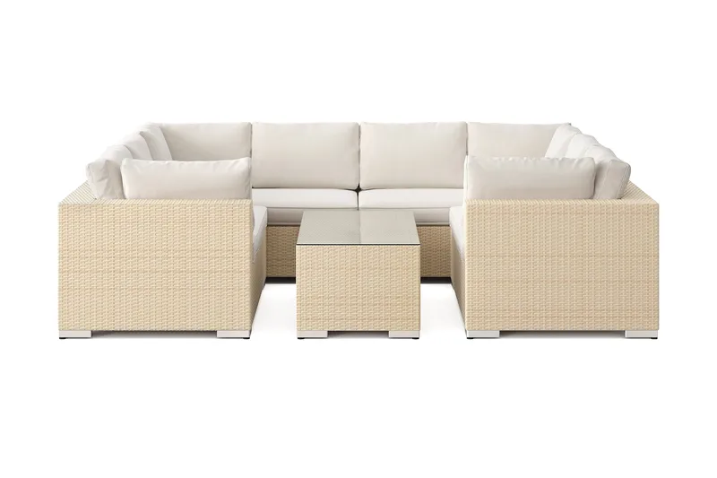 Bahamas U-formad utomhus loungegrupp med stängt avslut, 8-sits med bord - Beige - Utemöbler - Utegrupp - Loungegrupp