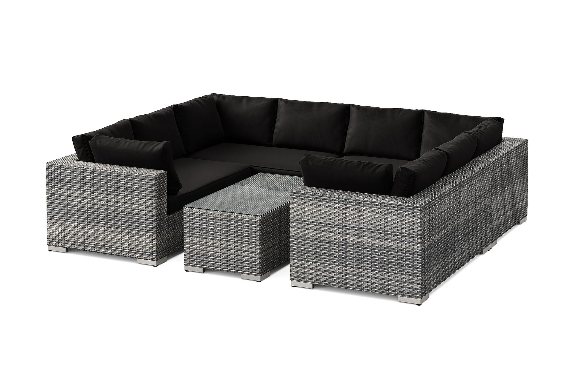 bahamas u-formad utomhus loungegrupp med stängt avslut, 8-sits med bord - grå