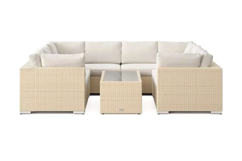 Bahamas U-formad utomhus loungegrupp med stängt avslut, 8-sits med bord och hylla - Beige - Utemöbler - Utegrupp - Loungegrupp