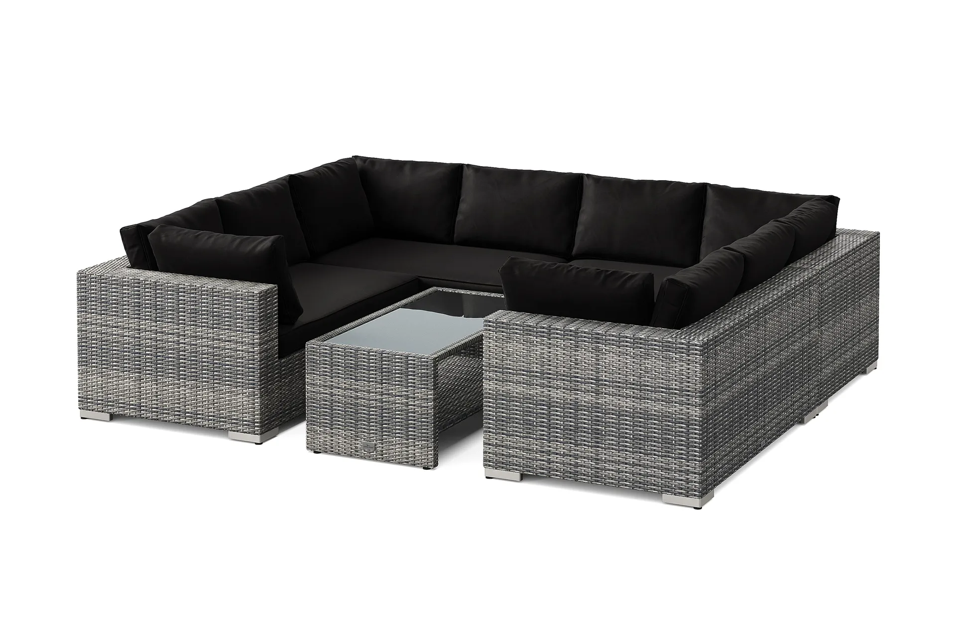 bahamas u-formad utomhus loungegrupp med stängt avslut, 8-sits med bord och hylla - grå