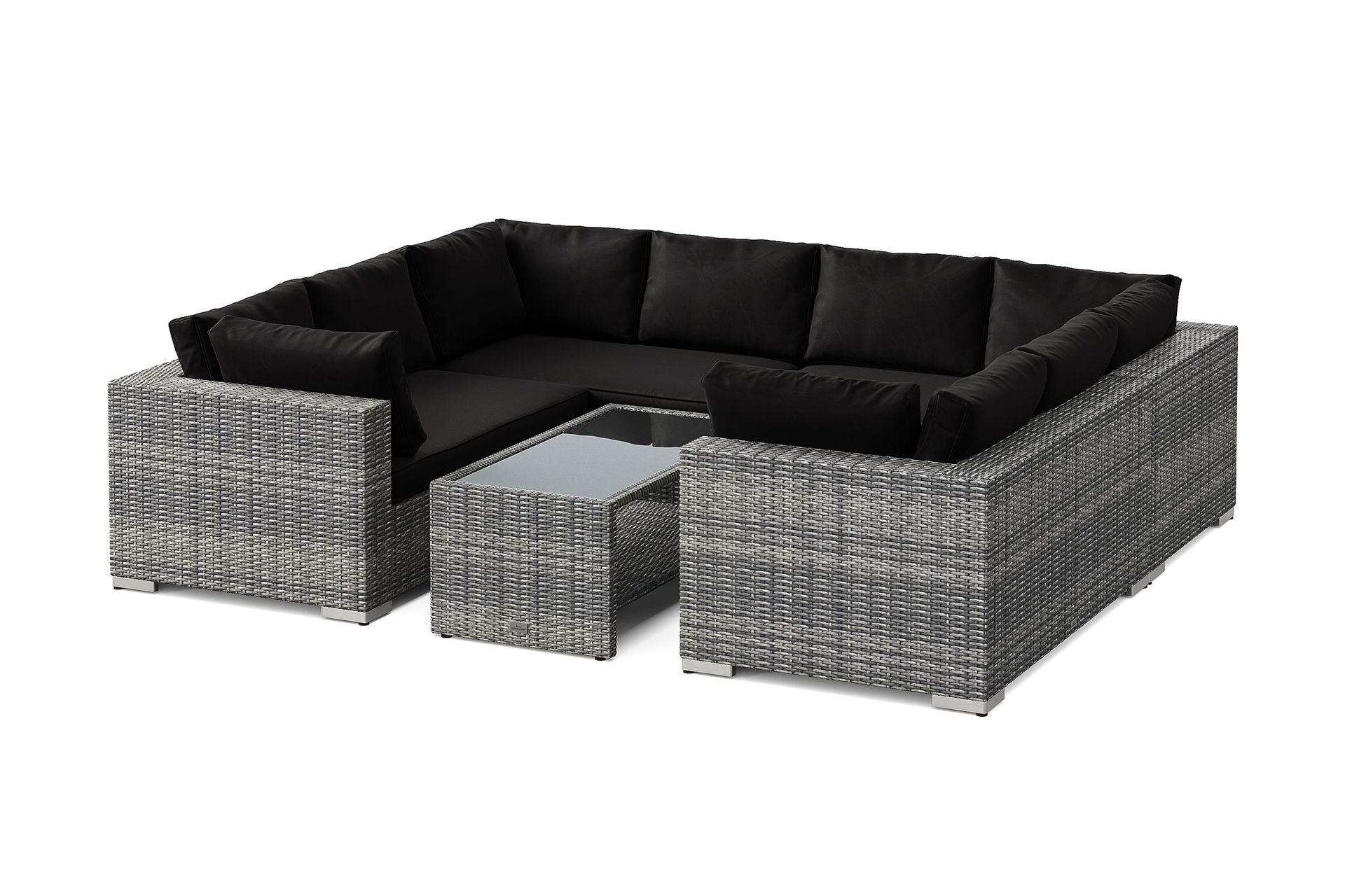 bahamas u-formad utomhus loungegrupp med stängt avslut, 8-sits med bord och hylla - grå