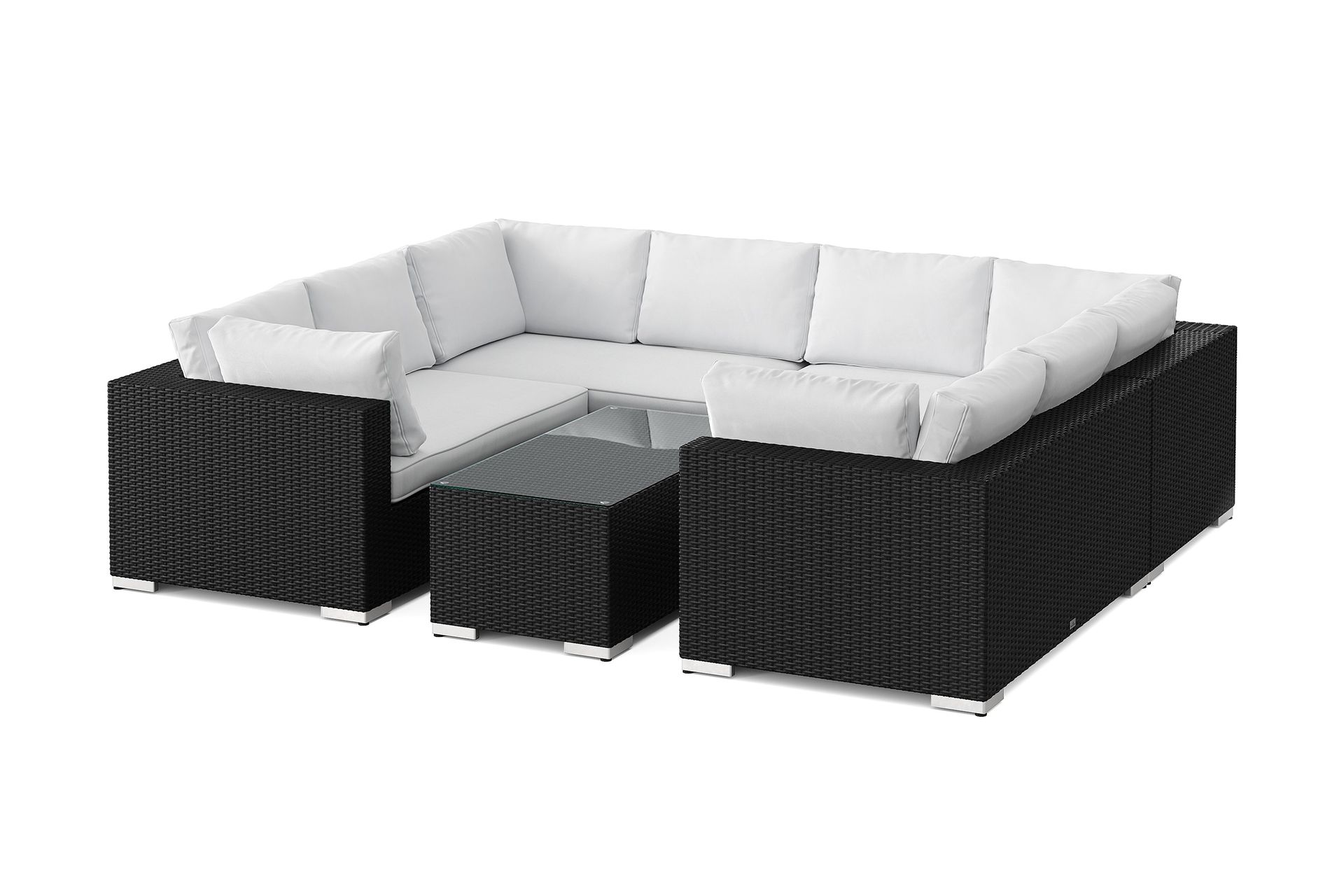 bahamas u-formad utomhus loungegrupp med stängt avslut, 8-sits med bord - svart