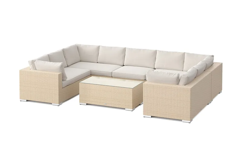 Bahamas U-formad utomhus loungegrupp med stängt avslut, 9-sits med bord - Beige - Utemöbler - Utegrupp - Loungegrupp