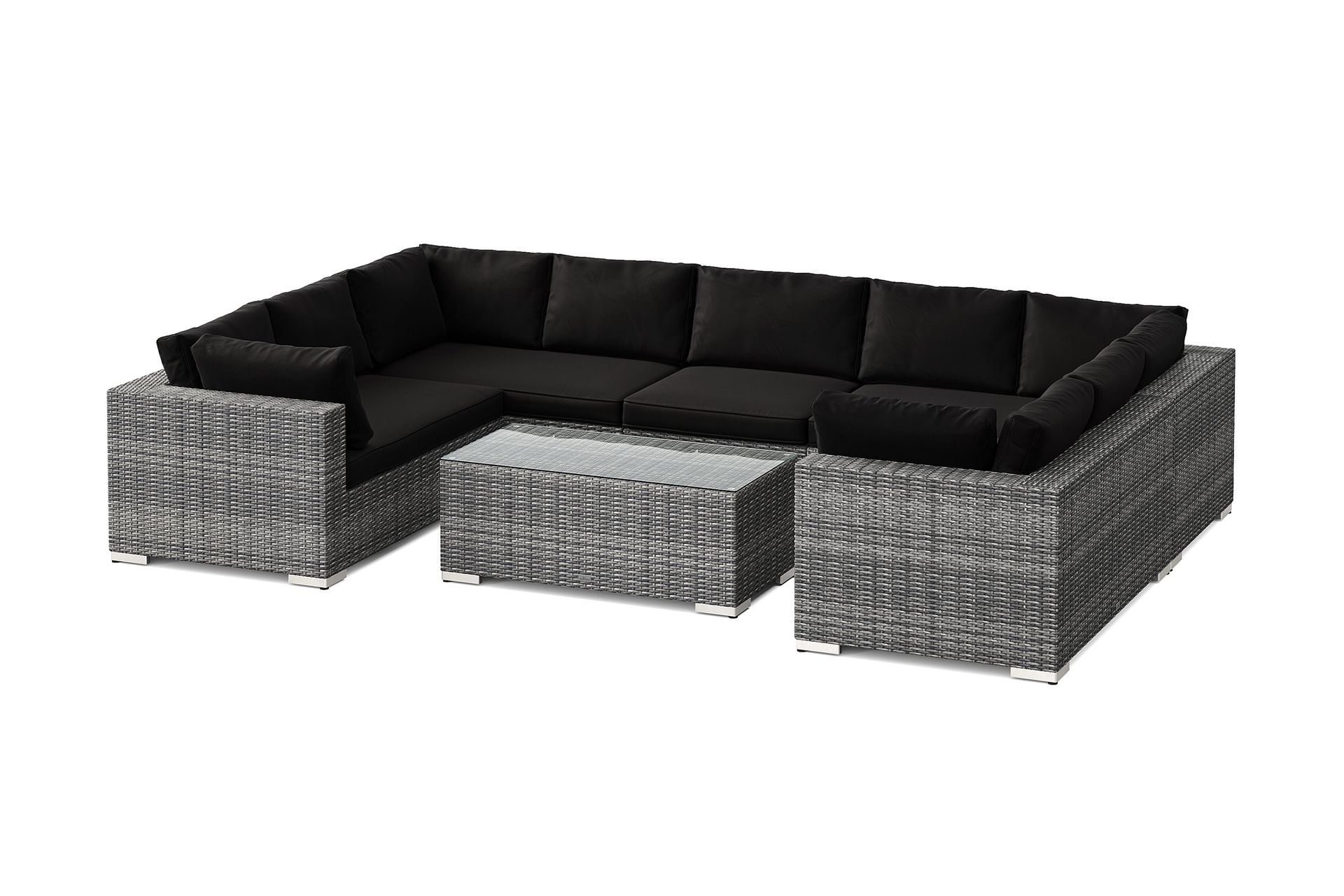 bahamas u-formad utomhus loungegrupp med stängt avslut, 9-sits med bord - grå